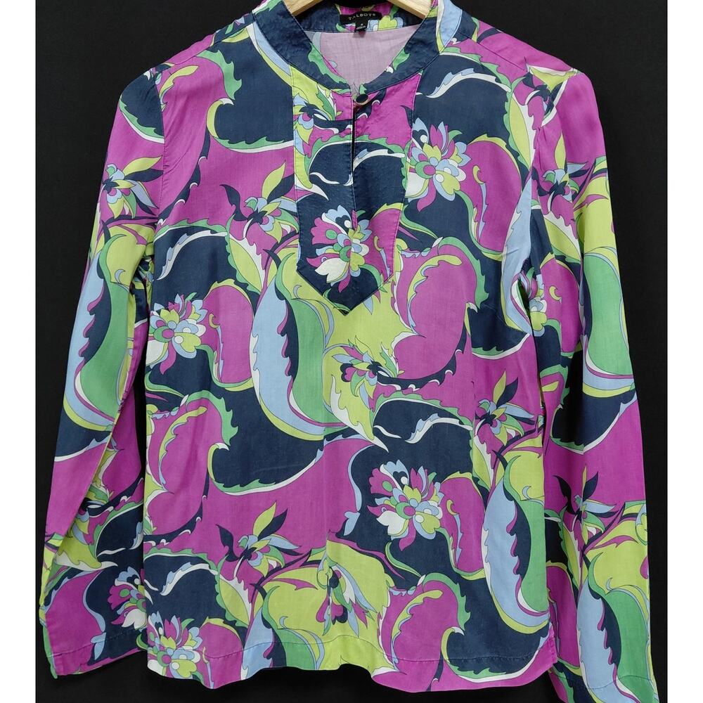 TALBOTS Floral Print Cotton Blouse Multicolor Woven Long Sleeve Women Size 4